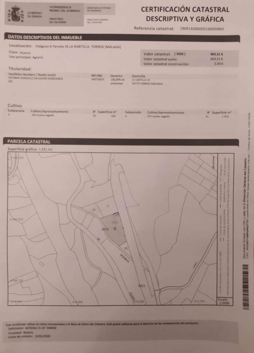 Parcela en Venta en Torrox